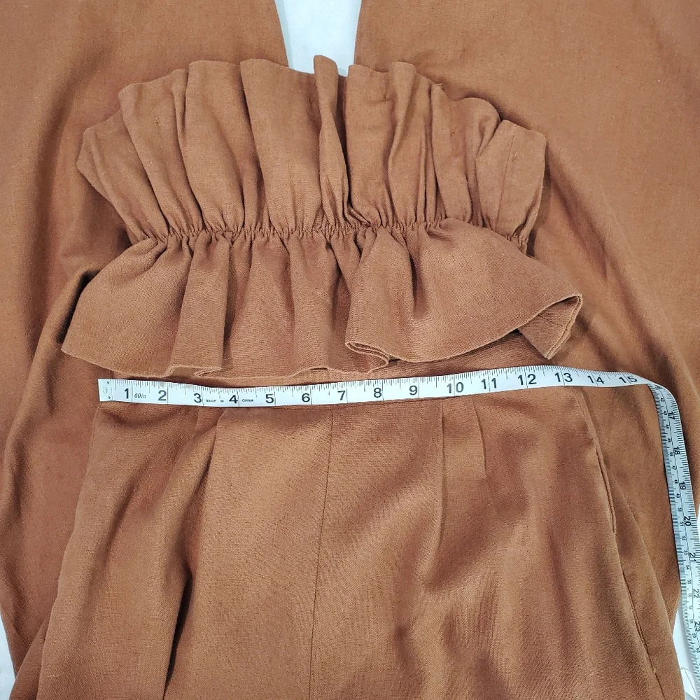 ASTR the label ruffle top jumpsuit linen cotton rust brown size S - Picture 13 of 14